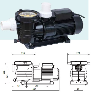 Pompe noire 0.75 CV MONO 0,55 KW / 14 M3/H