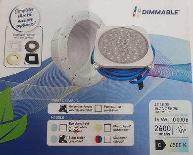 Projecteur LED BLANC FROID 48leds 2600lm SANS ENJOLIVEUR