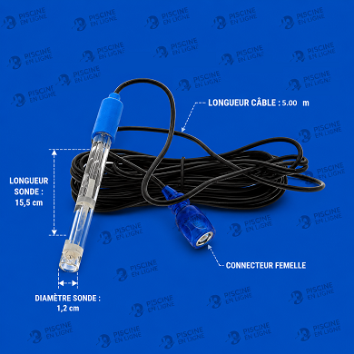 Sonde PH avec 5m de cable pour pompe doseuse PH PERFECT ZODIAC